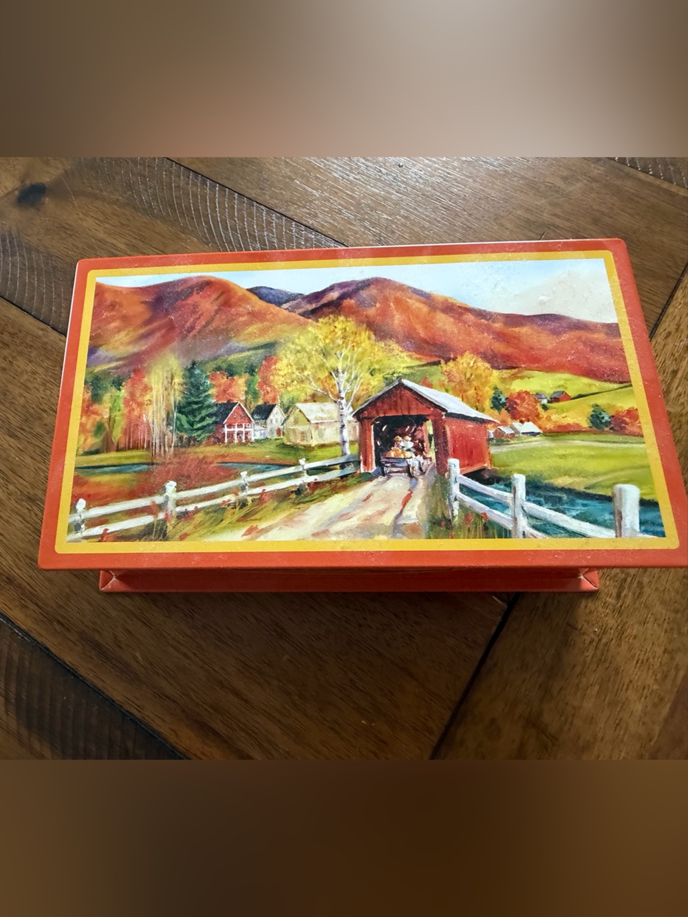 Autumn Landscape Decorative Tin Tea Box - Vermont Country Store